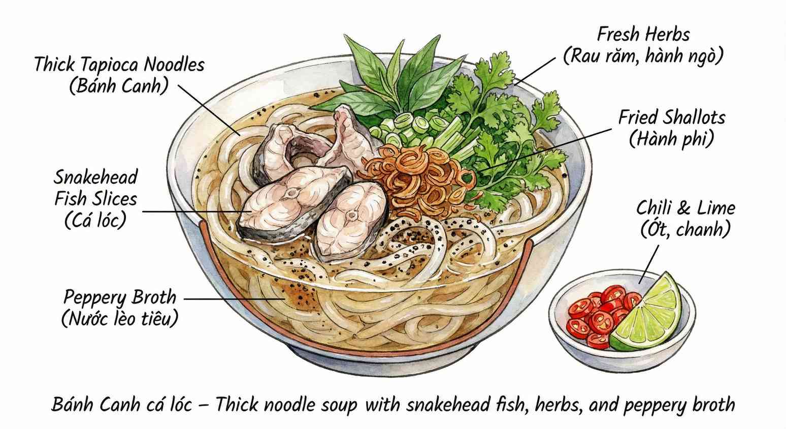 Bánh Canh Cá Lóc ingredients sketch